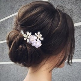 Jeairts Flower Wedding Hair Clips Silver Rhinestone Barrette Glitter Floral Hair Accessories for Women and Girls