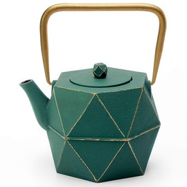Tea Kettle, TOPTIER Japanese Cast Iron Teapot with Stainless Steel Infuser, Cast Iron Tea Kettle Stovetop Safe, Diamond Design Teapot Coated with Enameled Interior for 40 oz (1200 ml), Green