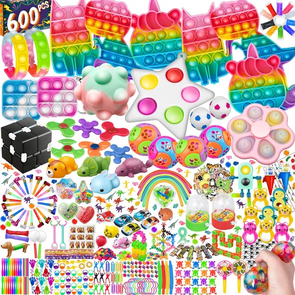 (600 Pcs) Party Favors Sensory Fidget Toys Pack, School Classroom Rewards Goodie Bag Party Favors for Kids 4-8 8-12, Pinata Filler Carnival Prizes Stocking Stuffers for Holiday Birthday Christmas Gift