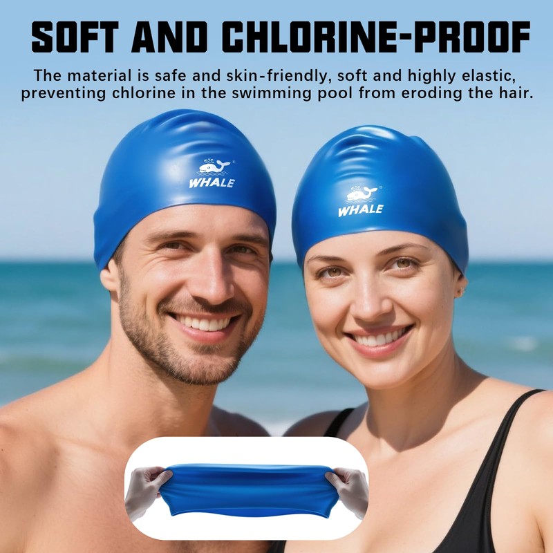 Whale Silicone Swim Cap - Waterproof, Non-Slip, High Elasticity -