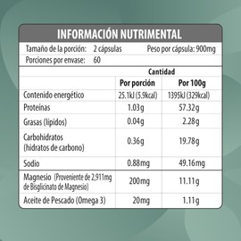 GLICINATO DE MAGNESIO | Glicinato de Magnesio con Omega 3 | 120 Capsulas de 900 mg | Apoya la Salud Neurológica, Muscular y Conciliar el Sueño | Maklen