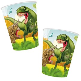 Dinosaur Cups for Children's Birthday Parties and Themed Parties Prehistoric Dinosaur T-Rex Stegosaurus Triceratops Children's Birthday Theme Party Cups Disposable Pack of 8