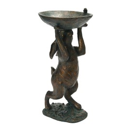 Decorative Resin Rabbit Bird Bath, Green Patina Finish