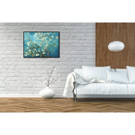 Wieco Art Framed Art Almond Blossom Floral Canvas Prints of Van Gogh Famous Oil Paintings Reproduction Flowers Pictures on Canvas Wall Art for Bedroom Home Decorations Black