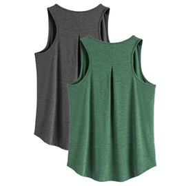 PINSPARK Workout Tank Top Woman Sleeveless Athletic Shirts Racerback Running Shirt Moisture Wicking Exercise Top Pack, Dark Grey/Green XL