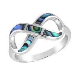 AeraVida Eternity of Love Infinity Rainbow Abalone Shell .925 Sterling Silver Band Ring | Minimalist Wedding Rings For Women | Trendy Comfort Fit Silver Rings for Women | Promise Ring | Sterling Silver Rings Sizes 7-10 (8)