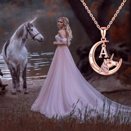 TINGN Unicorn Gifts for Girls, 14K Rose Gold Plated Initials Unicorn Chain with Letters Unicorn Letters Necklace Women Girls Jewellery Unicorn Gifts for Women Girls Gifts, Gold