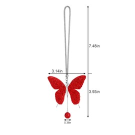 NQEUEPN Butterfly Car Hanging Ornament, Cute Car Mirror Charm Rhinestone Car Mirror Hanging Accessories Car Rear View Mirror Decor for Women Men (Red)