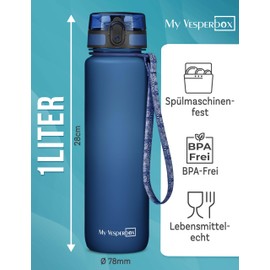 My Vesperbox Minny Children's Water Bottle 750 ml - Leak-proof & BPA-Free - Includes Replacement Seal, Cleaning Brush, Fruit Strainer & Optional Straw - Ideal for School, Nursery & Sports