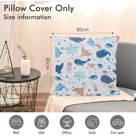 Children's Cushion Cover Decorative Patterned 80 x 80 cm, 1 Pack Baby Toddler Cushion Covers for Prams, Organic Cotton Pillowcase with Zip