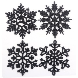 YYCRAFT 32pcs Glitter Snowflake Ornament 4 Inch for Christmas Tree Decoration-Black