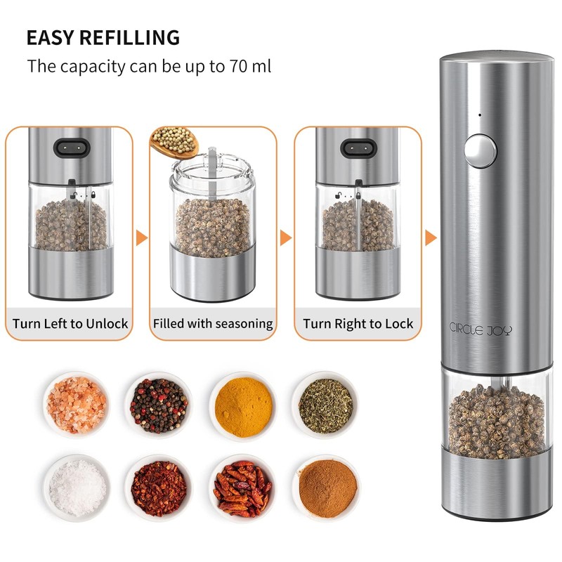 CIRCLE JOY Electric Salt and Pepper Grinder Set Stainless Steel