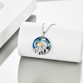 YAFEINI Mountain Necklace Sterling Silver Abalone Shell Mountain Pendant Necklace Nature Jewellery Gift for Skiers, Hikers, Campers, Climbers and Nature Lovers (mountain crystal necklace)