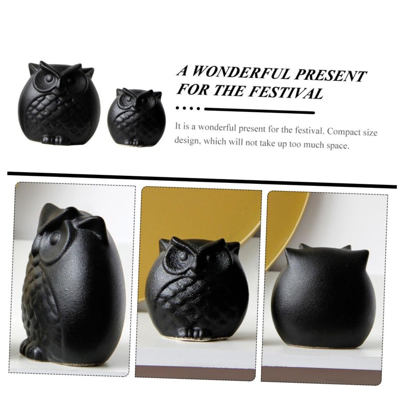 Ciieeo 2Pcs Black Ceramic Owl Figurines Creative Owl Shaped Statues
