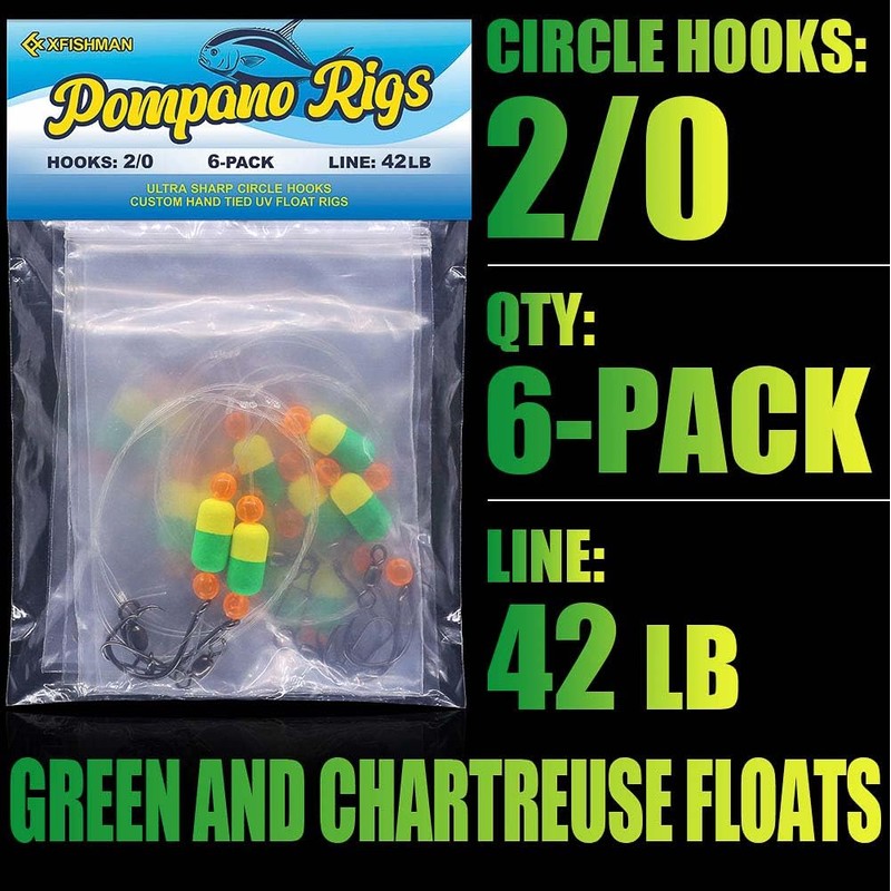 Pompano-Rigs-for-Surf-Fishing-Saltwater-Gear with Double Circle & Wide Gap Hook-6-Pack Surf Fishing