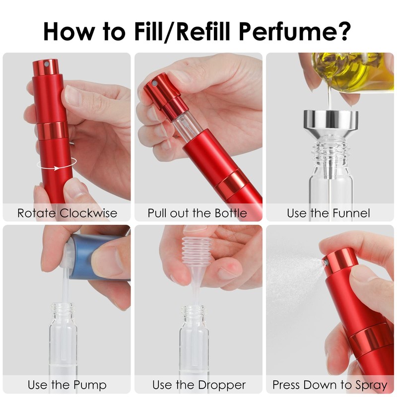 Saiveina 8ml Travel Atomizer Bottles, Refillable Mini Fragrance Bottles, Empty