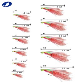 10 Packs 2pcs White & Red Feather & Rainbow Skin 6 hooks Saltwater String Hook Fishing Luer Bait Rig Tackle (2 feather&rainbow skin, 1/0#-20 Packs)