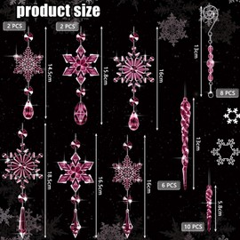 Giegxin 32 Pcs Crystal Christmas Ornaments Crystal Hanging Snowflakes Acrylic Xmas Tree Icicle Drop Crystal Decorations with Hooks for Christmas Snow Party Winter (Pink)