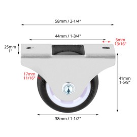 QWORK® Set of 12 Furniture Fixed Castors - 38 mm Diameter TPE Wheel - Load Capacity 45 kg - for Living Area and Small Furniture