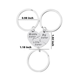 Three Sisters Keychain Gifts from Sister Birthday Gift for Big Middle Little Sister Keyring Gifts for Girls Women 3 Sisters Matching Key Chains Gift