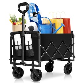 SJHTYA Collapsible Wagon Cart Foldable, Portable Heavy Duty Collapsible Beach Cart All Terrain with Large Capacity, Garden Wagons with Wheels for Shopping, Sports, Camping，Garden，Grocery