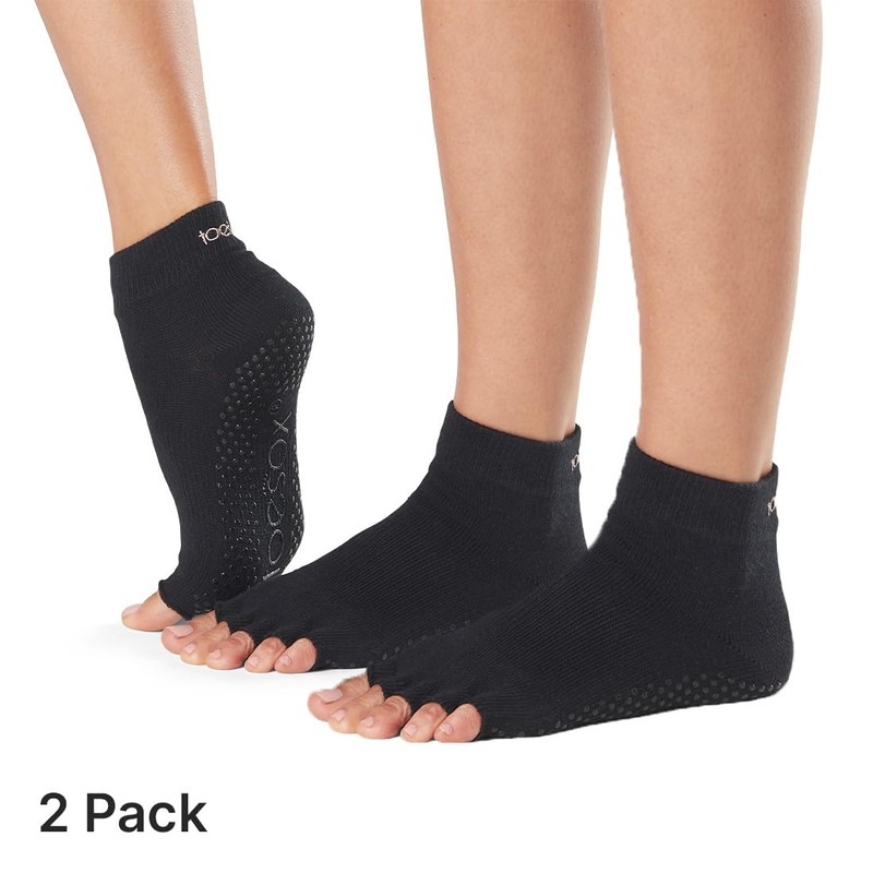 toesox - Calcetines antideslizantes para pilates y yoga, Negro -,