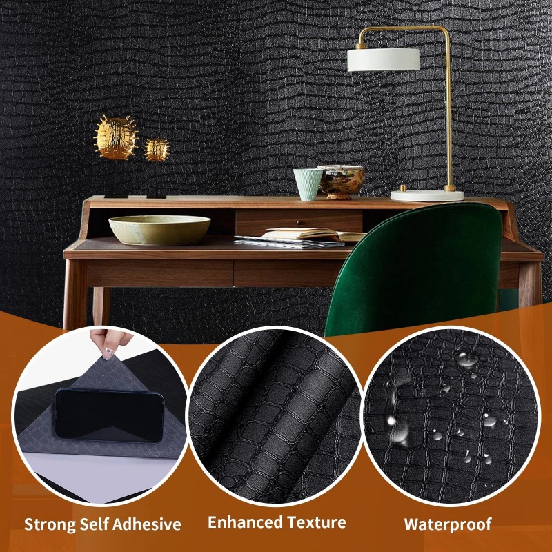 Kimhan Black Peel and Stick Wallpaper Removable Crocodile Self Adhesive