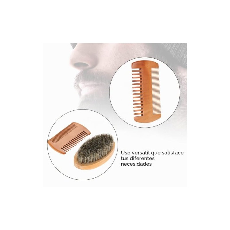 Set de cepillo y peine de barba de cerdas naturales