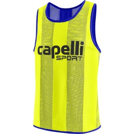 Capelli Sport Standard Youth Sports Pinnie, Team Scrimmage Mesh Practice Vest for Soccer, Football, and Basketball, NEON Yellow Royal