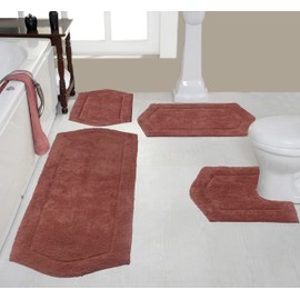 Home Weavers Waterford Collection 100% Cotton Tufted Bath Rug, Extra Soft and Absorbent Bath Rugs, Non-Slip Plush Bath Carpet, Machine Wash, Bath Mat for Bathroom, 4 Piece Set, Coral