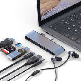 Surface Laptop 5/Laptop 4/Laptop 3/Laptop Go2 Hub Estación de acoplamiento con 4K@30HZ HDMI +2 USB 3.0 +USB-C +SD TF ranura para tarjeta +3.5 mm Adaptador de audio para Surface Laptop 3/4/5/Laptop