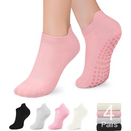 Pilates Socks,4 Pairs Reformer Pilates Yoga Grip Socks, H HOME-MART Women Non Slip Grip Socks Anti-slip Yoga Pilates Sock for Hospital, Dance, Barre, Barefoot Workout & Ballet