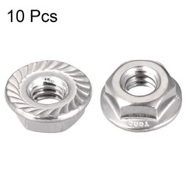 sourcing map 1/4-20" Serrated Flange Hex Lock Nuts, 304 Stainless Steel, 10 Pcs