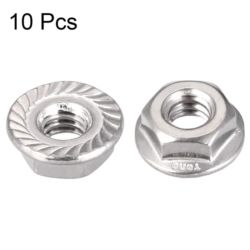 sourcing map 1/4-20" Serrated Flange Hex Lock Nuts, 304 Stainless