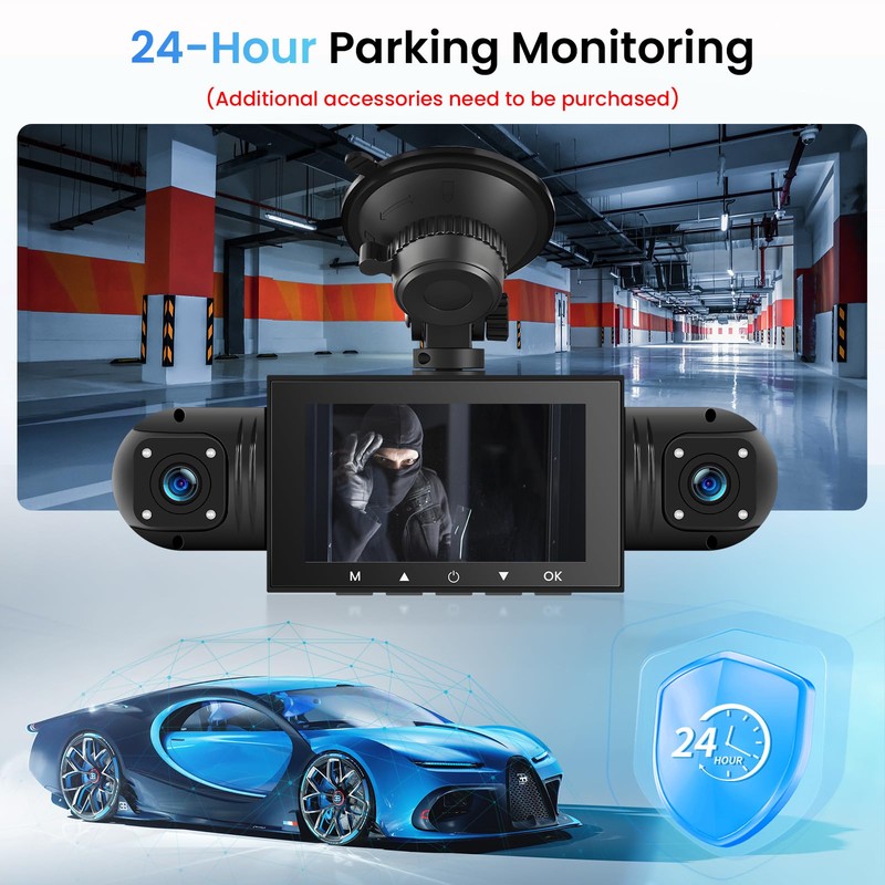 Hodozzy 360° Car Dash Cam, 4 Cameras Front Rear, 1080P,