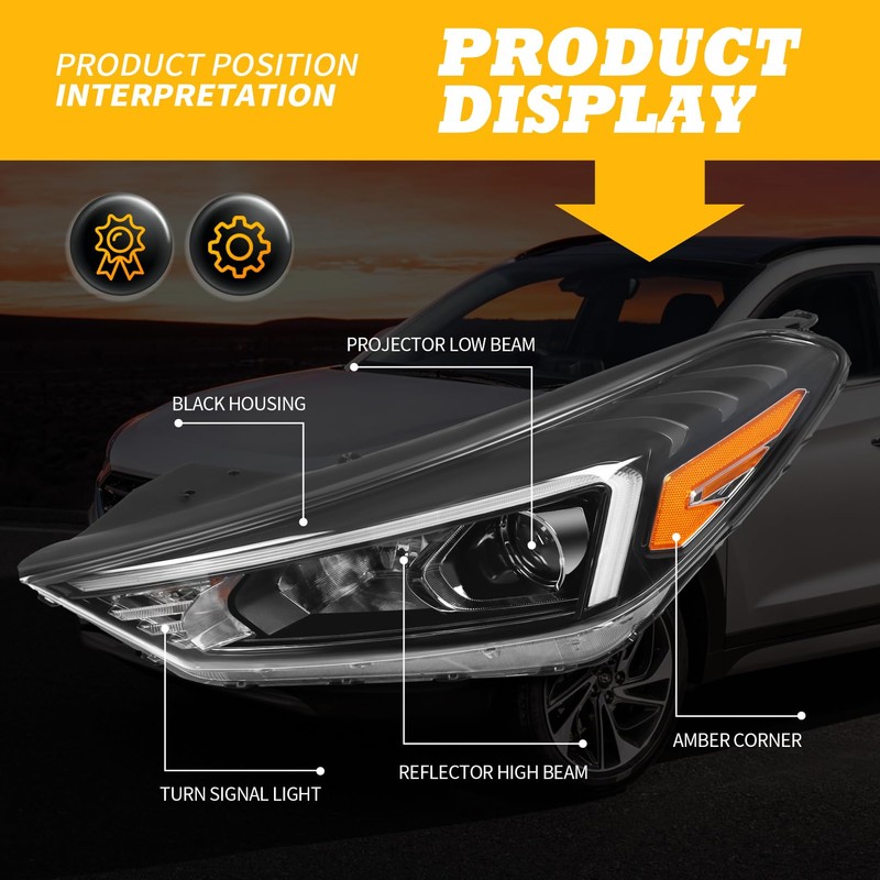 Jecoupoon 92101D3650 Driver Side Halogen Headlight Assembly w/DRL Comptible with