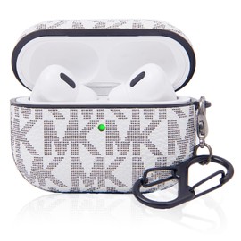 TANGABA for AirPods Pro 2, Full-Body Protective Leather Case with Keychain, Front LED Visible-White