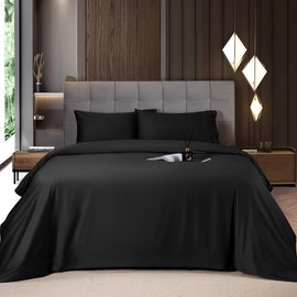 Shilucheng Bamboo Sheets Set 4/6 Pc, Cooling Breathable & Hotel Luxury Super Silky Soft, 16-18" Deep Pocket, Wrinkle, Fade Resistant Springtok:_Bamboo-Black_Queen_6PC