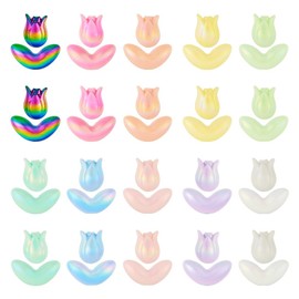 80Pcs Tulip Flower Acrylic Beads UV Plated Acrylic Tulip Beads Floral Loose Spacer Beads for DIY Necklace Bracelet Earring Jewelry Making