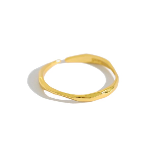BAPLU Wave Design Open Ring, 925 Silver, 18K Gold Plated,
