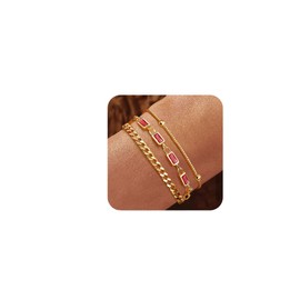 PATISORNA Gold Bracelet for Women 18K Gold Plated Stacking Bracelet Set Dainty Zircon Link Paperclip Chain Bracelets for Women Teenage Girls Gifts Trendy Jewelry