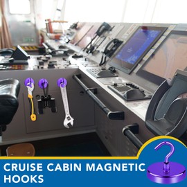 LOVIMAG Cruise Ship Essentials, 150Lbs Magnetic Hooks Heavy Duty, Purple Magnetic Hooks for Cruise Cabins, Strong Magnetic Hooks for Hanging-12 Pack