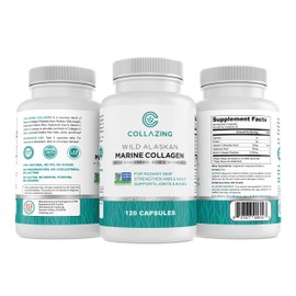C COLLAZING - Alaskan Wild-Caught Marine Collagen Peptides with Hyaluronic Acid & Vitamin C - Supports Skin, Hair, Nails, Joints & Bones - Type 1 & 3 Collagen for Women & Men - 120 Powder Capsules