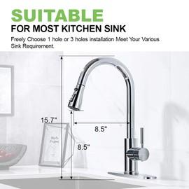 Sink Faucet, Pull Down Kitchen Faucet with Sprayer Low Lead Commercial Modern Stainless Steel rv Farmhouse Kitchen Faucet Single Handle 1 or 3 Hole Kitchen Sink Faucet, Polished Chrome WEWE