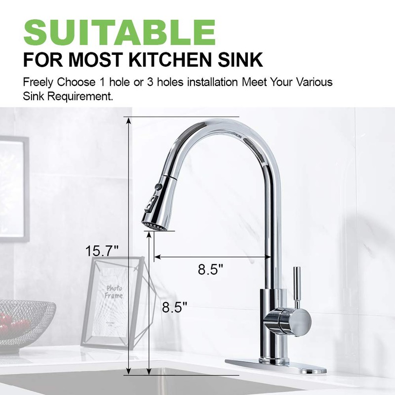 Sink Faucet, Pull Down Kitchen Faucet with Sprayer Low Lead