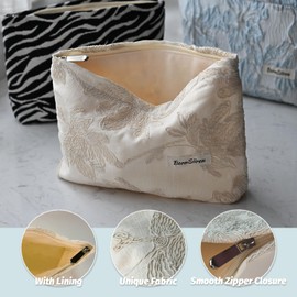 BornSiiren White Floral Makeup Bag, Flower Cosmetic Bag for Women, Large Capacity Toiletry Bag,Zipper Pouch, Travel Accessories Storage with Lining