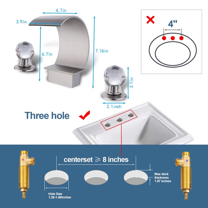 BANGPU Bathroom Sink Faucet 3 Hole Widespread Waterfall Bathroom Faucets