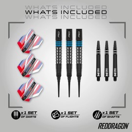 RED DRAGON Vengeance Blue 20 Gram Premium Tungsten Softip Darts Set with Flights and Stems