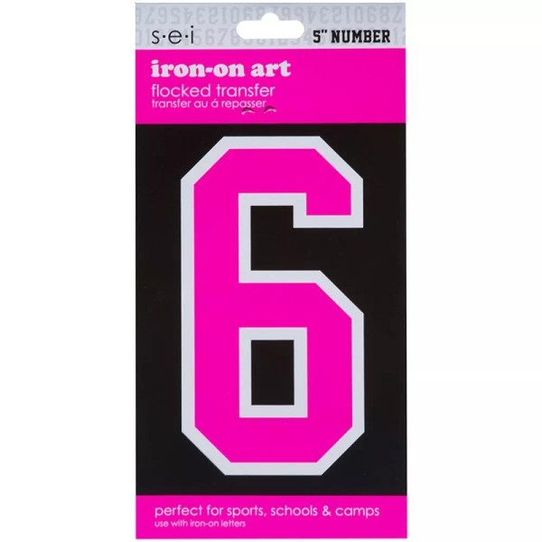 sei 5 Inch Pink Number Transfer Iron-On 6, New