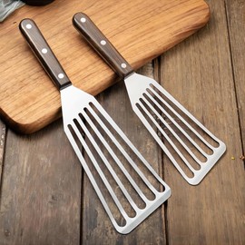 GREATLINK Fish Spatula - Stainless Steel Slotted Turner with Durable 1.2mm Thickness Blade for Fish/Egg/Meat/Dumpling Turning, Flipping, Frying and Grilling - Set of 2